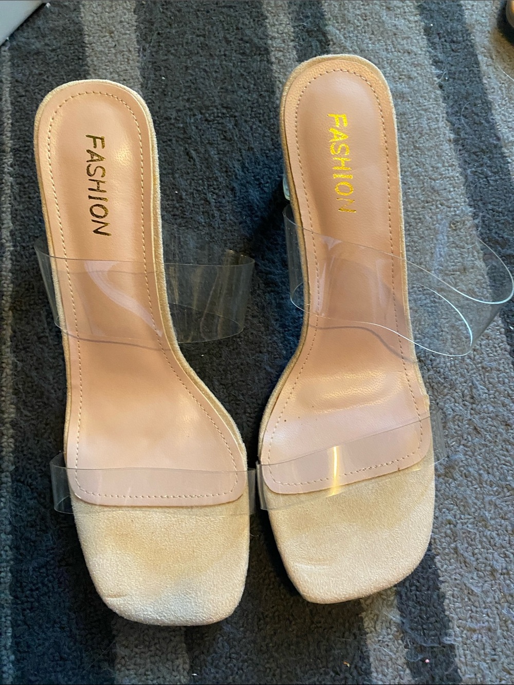 New size 40 🙏(9)Fashion Nude Clear Strap Slide Sandals for Women